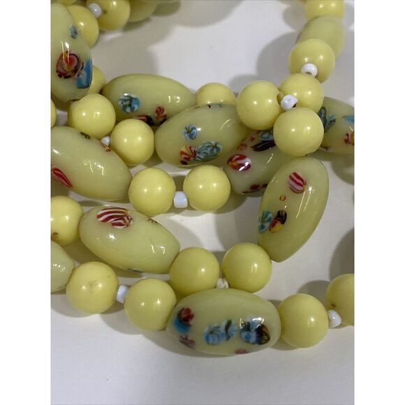 Vintage Murano Art Glass Beads!  Millefiori fioretti Lemon Yellow 16” - Picture 6 of 6